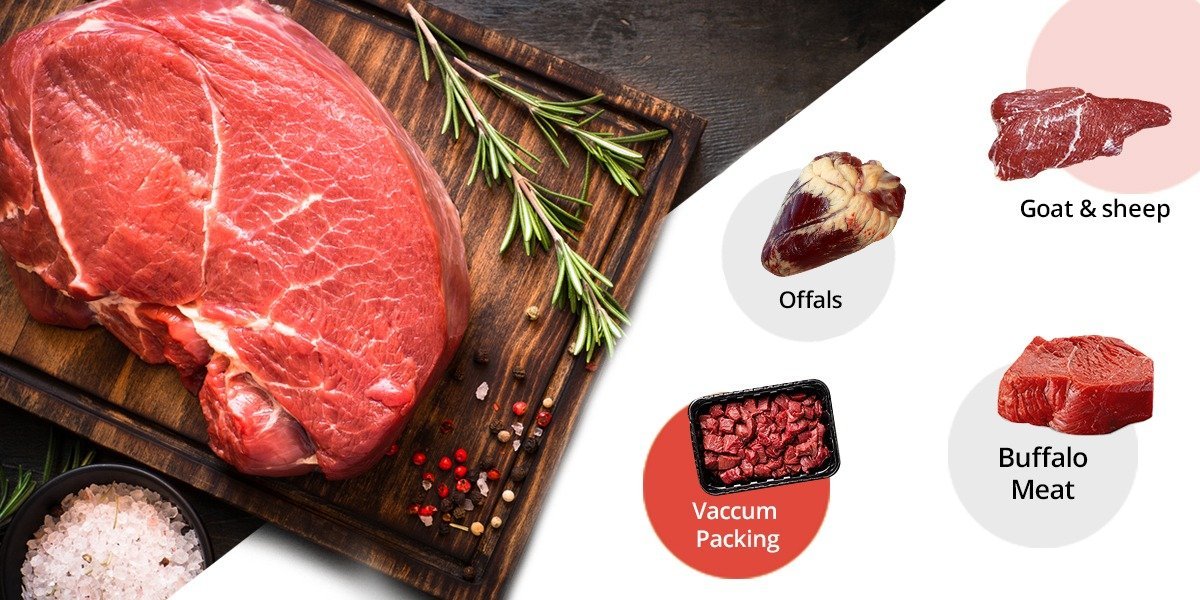 The range: offals, goat & sheep, buffalo, vacuum packing